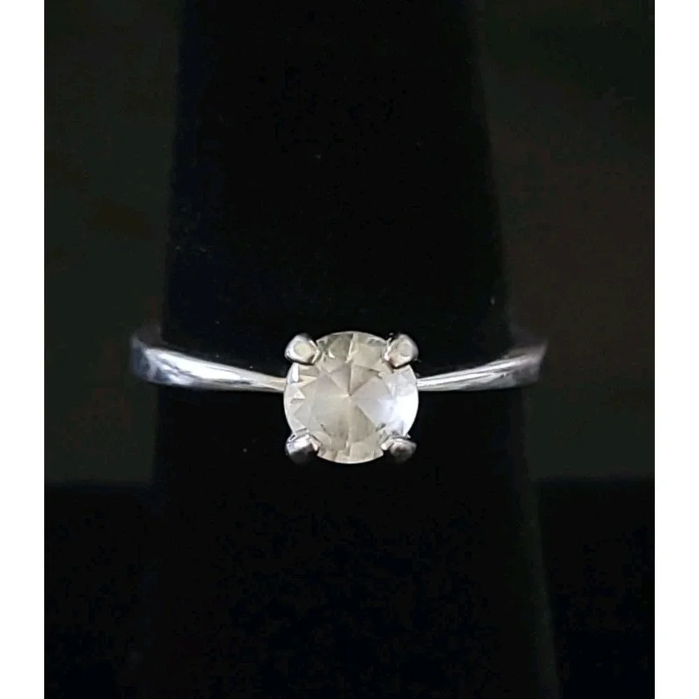 Vintage AVON Sterling Silver Clear Spinel CZ Solitaire Ring Size 7.5 2.75g